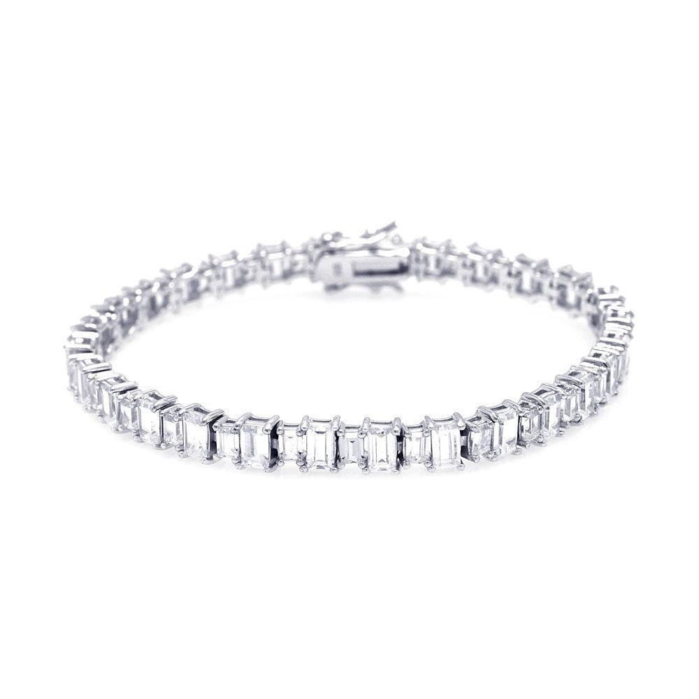 Silver 925 Rhodium Plated Rectangular Clear CZ Tennis Bracelet - STB00373 | Silver Palace Inc.