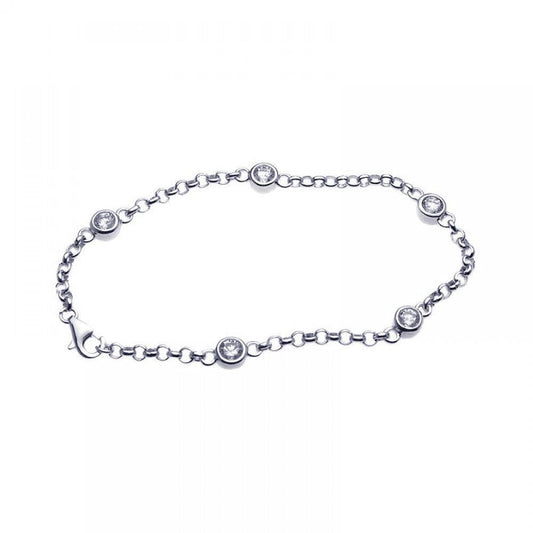 Silver 925 Rhodium Plated Clear CZ Bracelet - STB00382 | Silver Palace Inc.