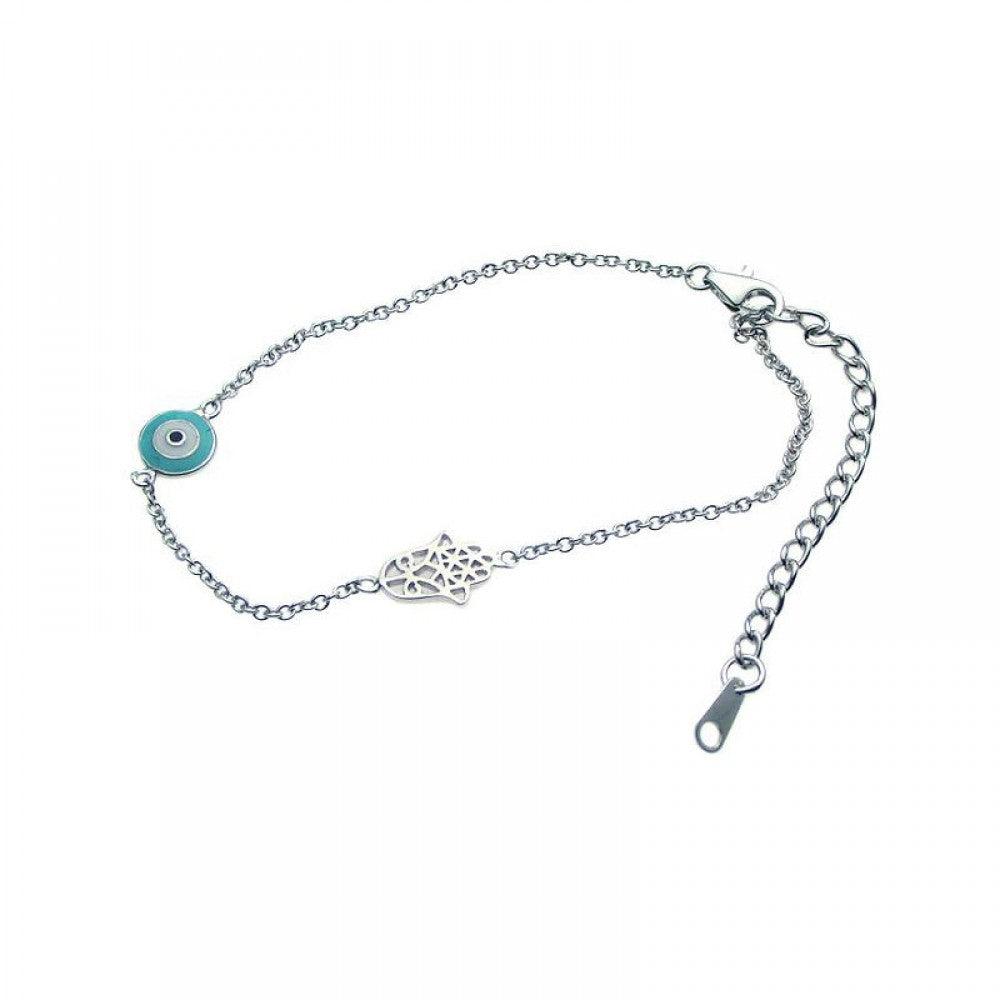 Silver 925 Rhodium Plated Evil Eye and Hamsa Bracelet - STB00386 | Silver Palace Inc.