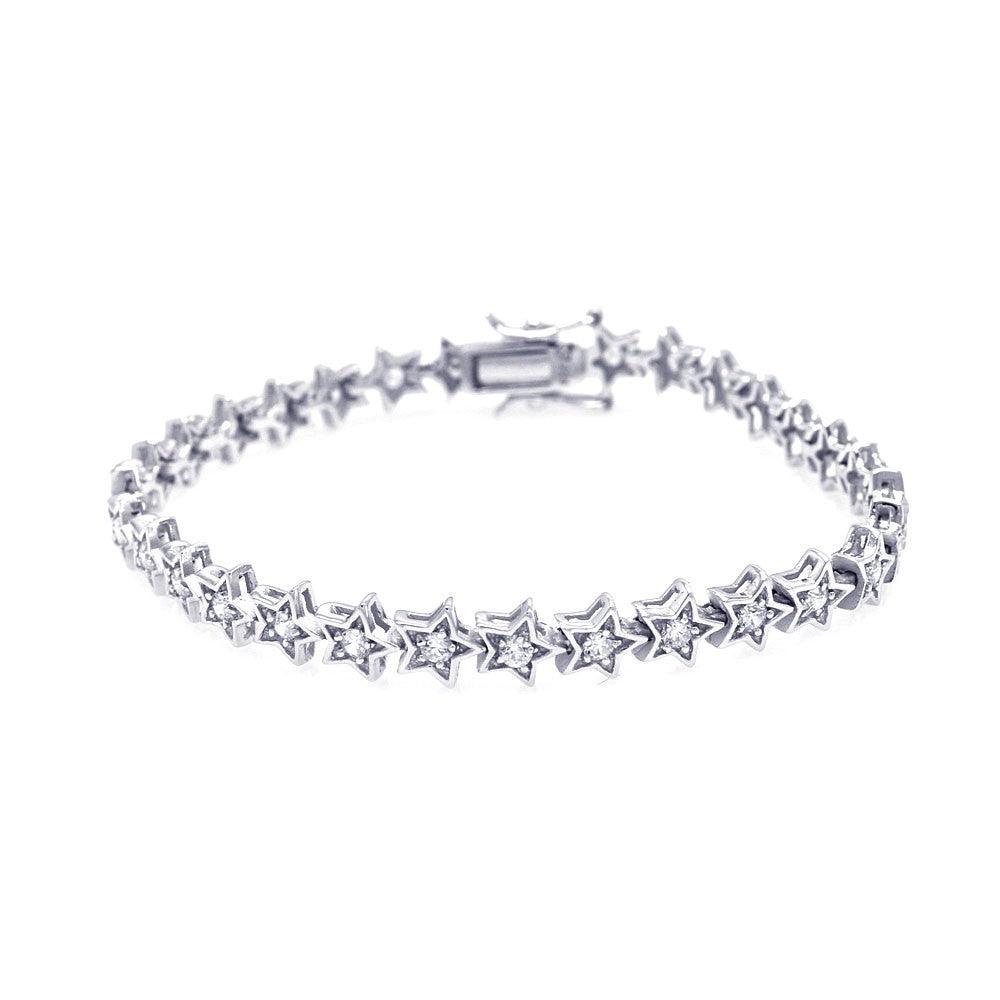 Silver 925 Rhodium Plated Star Clear CZ Tennis Bracelet - STB00387 | Silver Palace Inc.