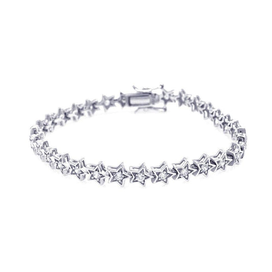 Silver 925 Rhodium Plated Star Clear CZ Tennis Bracelet - STB00387 | Silver Palace Inc.