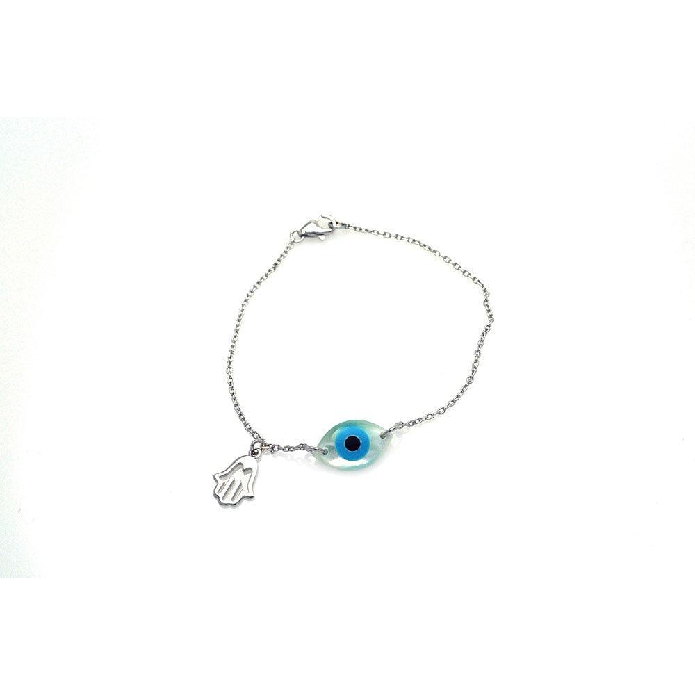 Silver 925 Rhodium Plated Evil Eye and Hamsa Charm Bracelet - STB00407 | Silver Palace Inc.