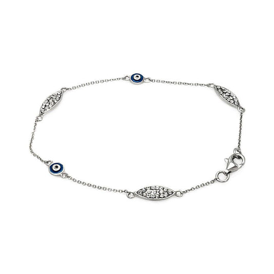 Silver 925 Rhodium Plated Evil Eye Clear CZ Bracelet - STB00493 | Silver Palace Inc.