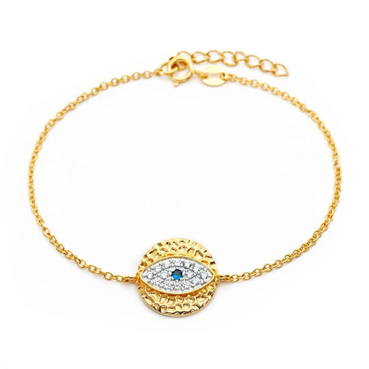 Silver 925 Gold Plated Evil Eye CZ Bracelet - BGB00167 | Silver Palace Inc.