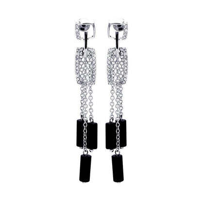 Closeout-Silver 925 Rhodium Plated Clear Black and Clear CZ Stud Dangling Earrings - BGE00022 | Silver Palace Inc.