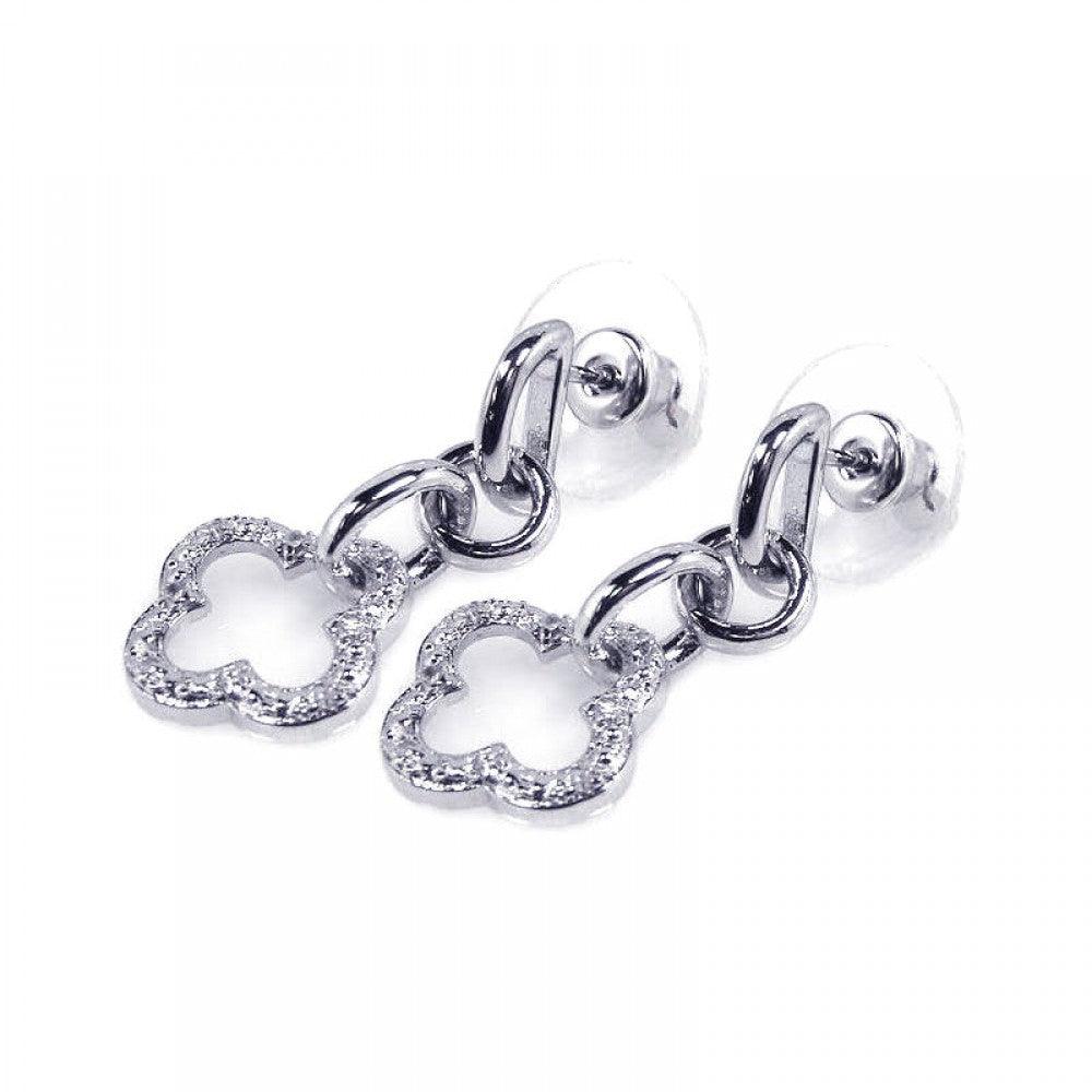 Closeout-Silver 925 Rhodium Plated Clear Open Clover CZ Dangling Earrings - BGE00050 | Silver Palace Inc.