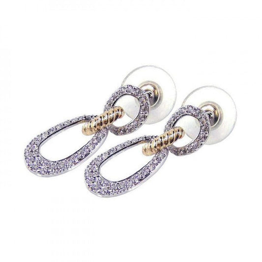 Silver 925 Gold and Silver Rhodium Plated Open Round Clear CZ Dangling Stud Earrings - BGE00052 | Silver Palace Inc.