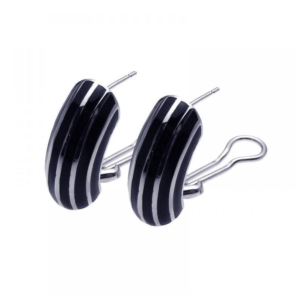 Closeout-Silver 925 Rhodium Plated Strip Enamel CZ Lever Back Earrings - BGE00095 | Silver Palace Inc.