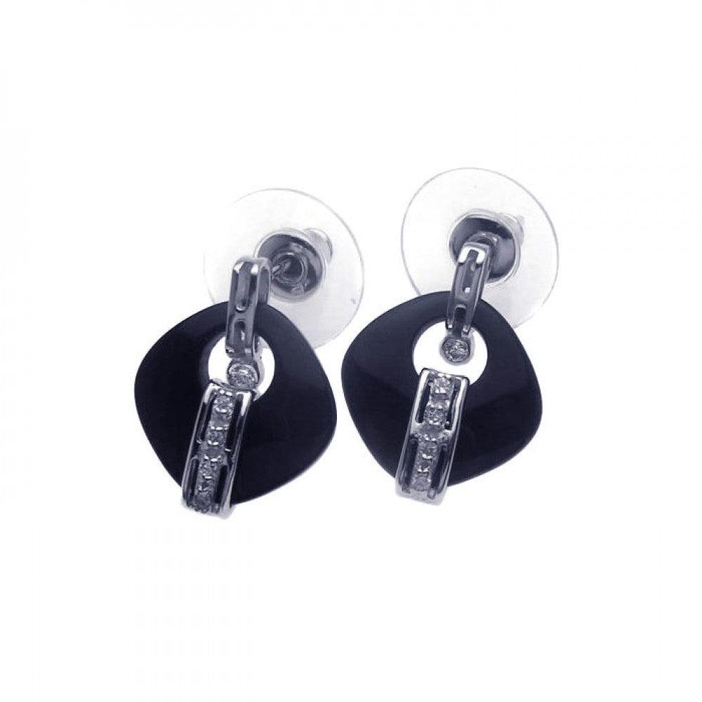 Closeout-Silver 925 Rhodium Plated Square Onyx CZ Dangling Stud Earrings - BGE00109 | Silver Palace Inc.