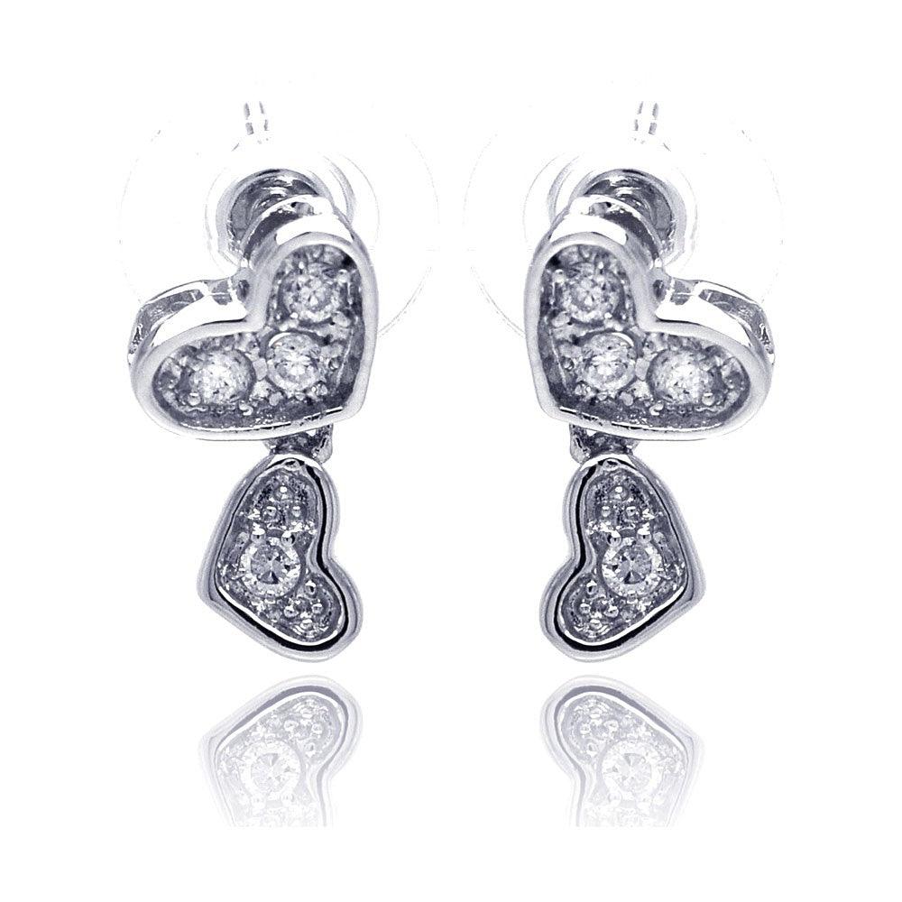 Silver 925 Rhodium Plated Heart CZ Inlay Dangling Stud Earrings - BGE00115 | Silver Palace Inc.