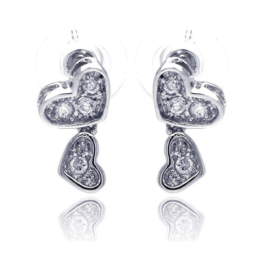 Silver 925 Rhodium Plated Heart CZ Inlay Dangling Stud Earrings - BGE00115 | Silver Palace Inc.