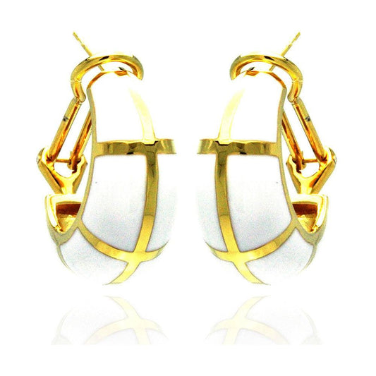 Closeout-Silver 925 Gold Plated White Enamel Lever Back Earrings - BGE00129 | Silver Palace Inc.