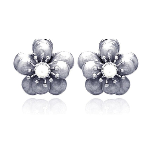 Closeout-Silver 925 Rhodium Plated Multiple Round Clear CZ Stud Earrings - BGE00183 | Silver Palace Inc.