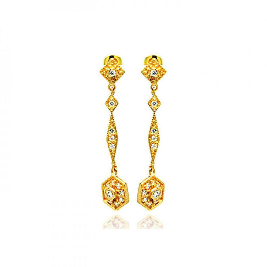 Silver 925 Gold Rhodium Plated Marquis CZ Dangling Stud Earrings - BGE00188 | Silver Palace Inc.