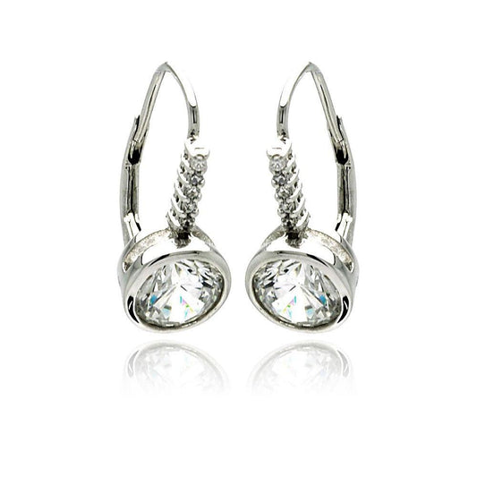 Silver 925 Rhodium Plated Round Channel CZ Lever Back Earrings - BGE00190 | Silver Palace Inc.