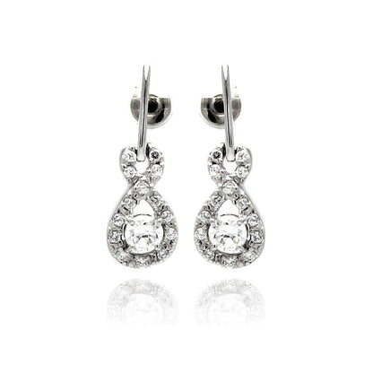 Silver 925 Rhodium Plated Ribbon CZ Dangling Stud Earrings - BGE00222