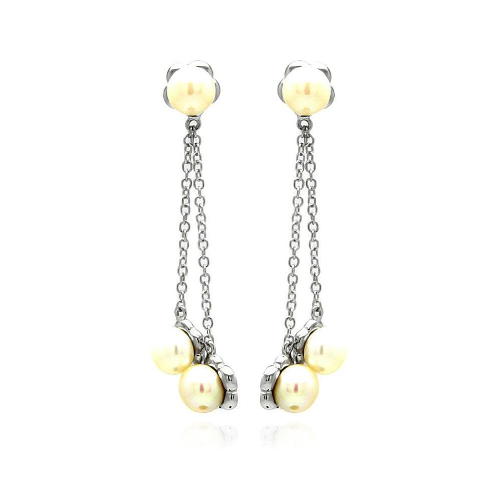 Silver 925 Rhodium Plated Fresh Water Pearl Wire Dangling Stud Earrings - BGE00234 | Silver Palace Inc.