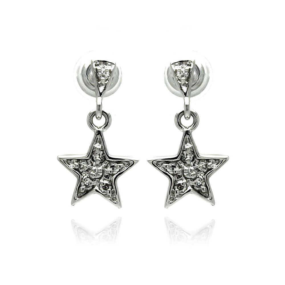 Silver 925 Rhodium Plated Star CZ Inlay Dangling Stud Earrings - BGE00236 | Silver Palace Inc.