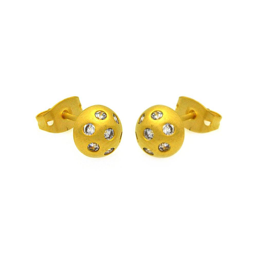 Silver 925 Gold Rhodium Plated Round Disco Ball CZ Stud Earrings - BGE00265 | Silver Palace Inc.