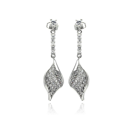 Silver 925 Rhodium Plated Leaf CZ Inlay Dangling Stud Earrings - BGE00269 | Silver Palace Inc.
