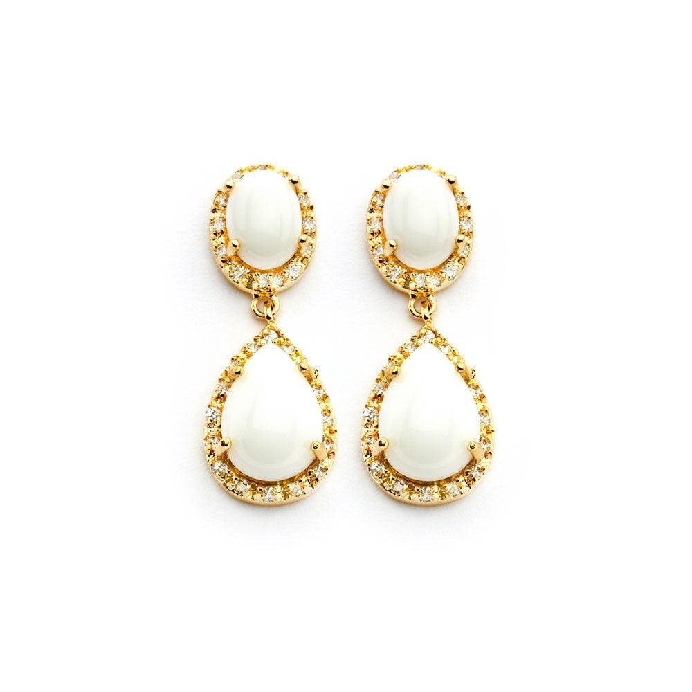 Silver 925 Gold Rhodium Plated Teardrop Pear CZ Stone Dangling Stud Earrings - BGE00350 | Silver Palace Inc.