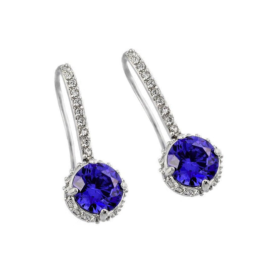 Silver 925 Rhodium Plated Round Purple CZ Hook Earrings - BGE00374 | Silver Palace Inc.