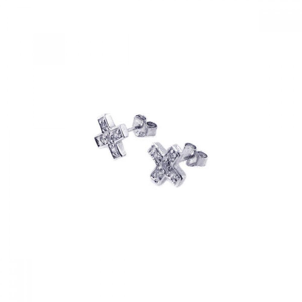 Silver 925 Rhodium Plated CZ Cross Stud Earrings - STE00050 | Silver Palace Inc.