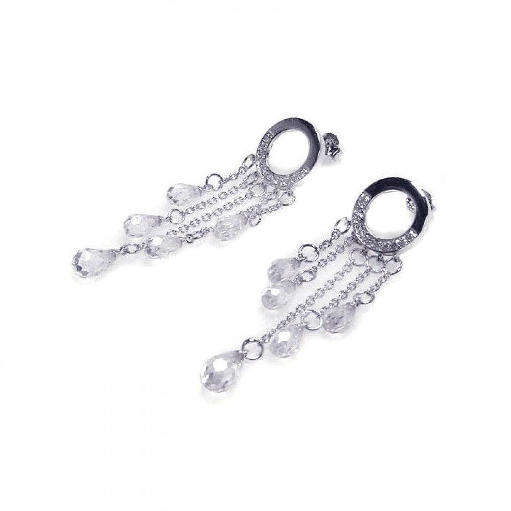 Closeout-Silver 925 Rhodium Plated Tear Drop CZ Wire Dangling Earrings - STE00056 | Silver Palace Inc.