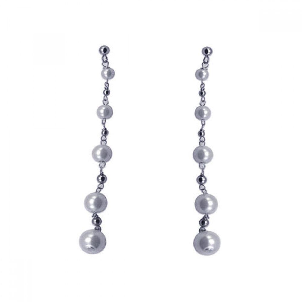 Closeout-Silver 925 Rhodium Plated Five Graduated Pearl Dangling Earring - STE00079 | Silver Palace Inc.