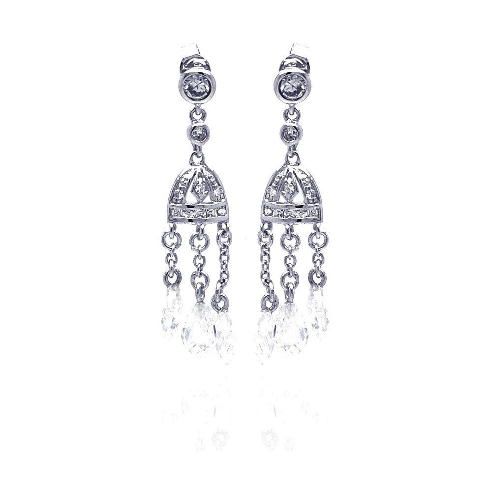 Closeout-Silver 925 Rhodium Plated Chandelier CZ Dangling Earrings - STE00145 | Silver Palace Inc.