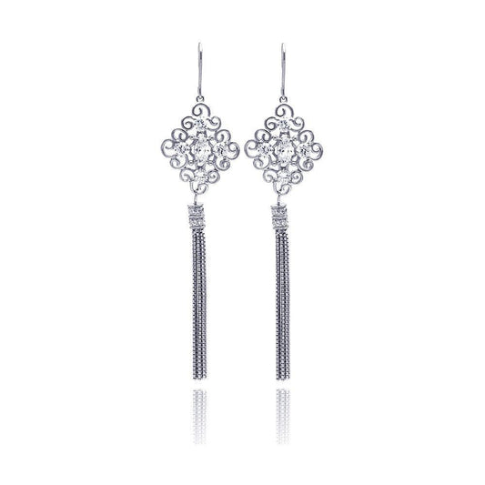 Closeout-Silver 925 Rhodium Plated Chandelier CZ Multi Strand Dangling Earrings - STE00180 | Silver Palace Inc.