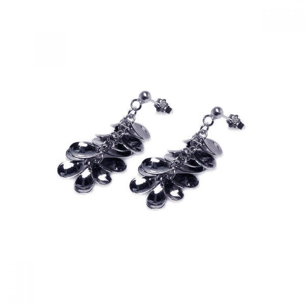 Closeout-Silver 925 Rhodium Plated Multi Black Flat Circle Dangling Earrings - STE00196 | Silver Palace Inc.