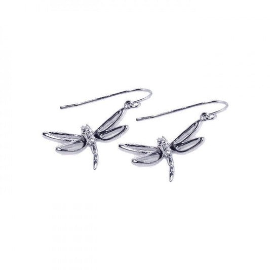 Silver 925 Rhodium Plated Dragonfly CZ Hook Earrings - STE00223 | Silver Palace Inc.