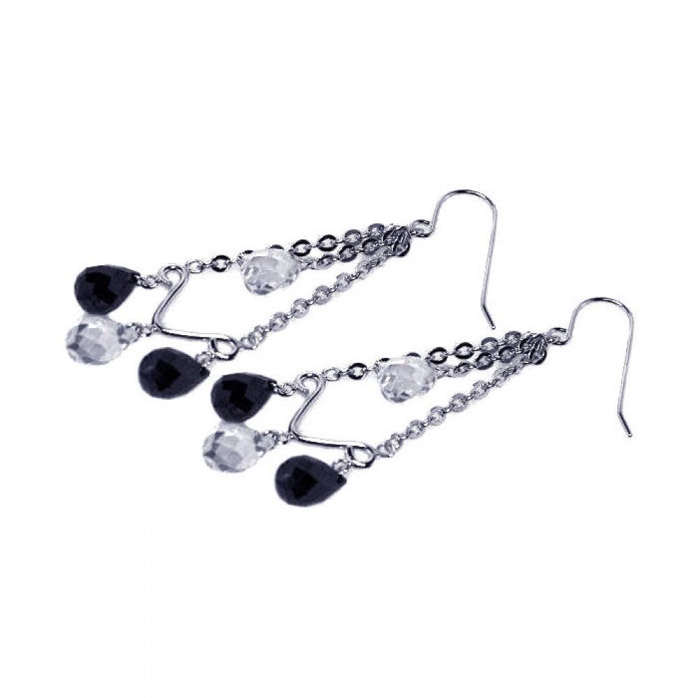 Silver 925 Rhodium Plated Clear and Black Chandelier CZ Hook Earrings - STE00228 | Silver Palace Inc.