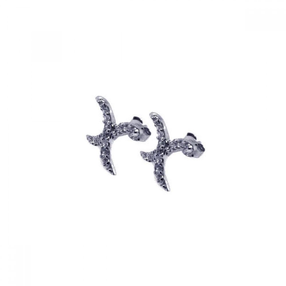 Silver 925 Rhodium Plated Curvy X CZ Stud Earrings - STE00241 | Silver Palace Inc.