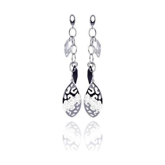 Closeout-Silver 925 Rhodium Plated Black and Clear Marquise CZ Flat Filigree Wire Dangling Stud Earrings - STE00290 | Silver Palace Inc.