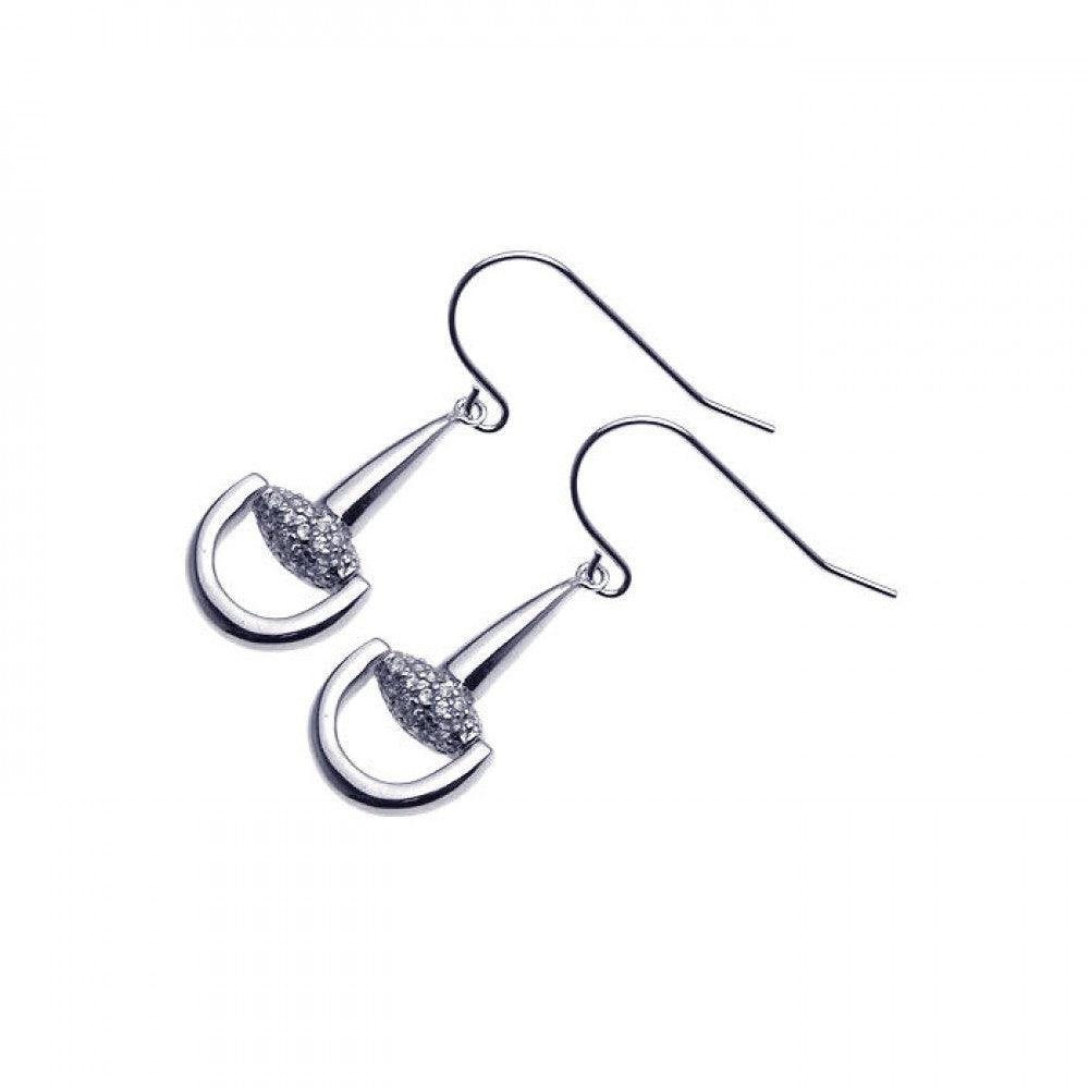 Closeout-Silver 925 Rhodium Plated Cluster CZ Shovel Dangling Hook Earrings - STE00302 | Silver Palace Inc.