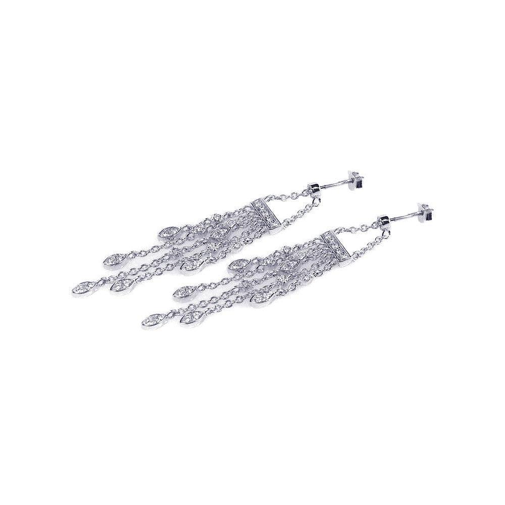 Closeout-Silver 925 Rhodium Plated Marquis CZ Wire Dangling Chandelier Earrings - STE00438 | Silver Palace Inc.