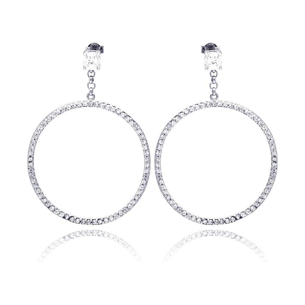 Closeout-Silver 925 Rhodium Plated Round CZ Dangling Earrings - STE00510 | Silver Palace Inc.