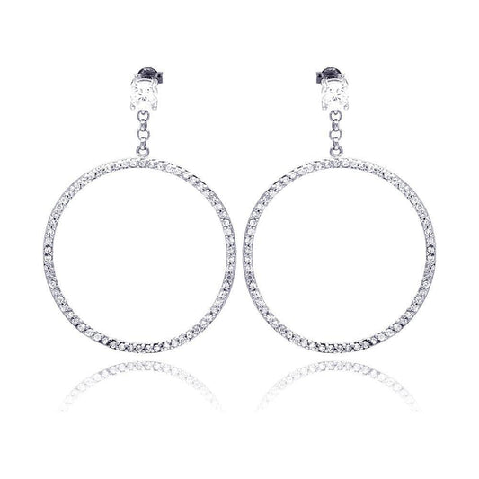 Closeout-Silver 925 Rhodium Plated Round CZ Dangling Earrings - STE00510 | Silver Palace Inc.