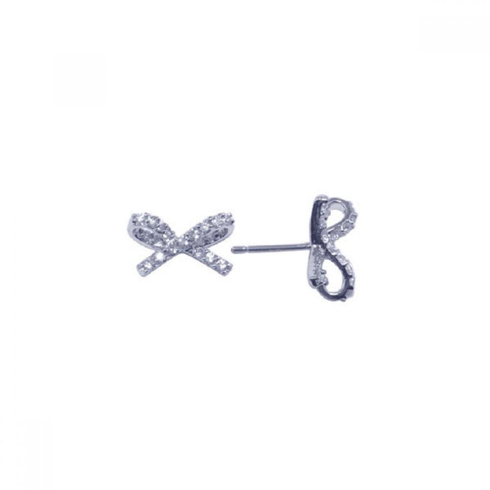 Silver 925 Rhodium Plated Bowtie CZ Stud Earrings - STE00609 | Silver Palace Inc.