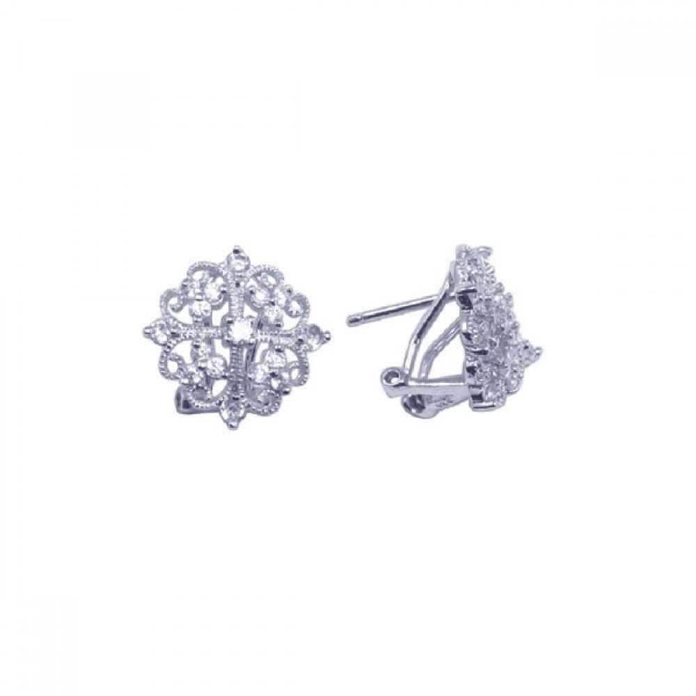 Silver 925 Rhodium Plated Antique Flower Style CZ Stud Earrings - STE00614 | Silver Palace Inc.