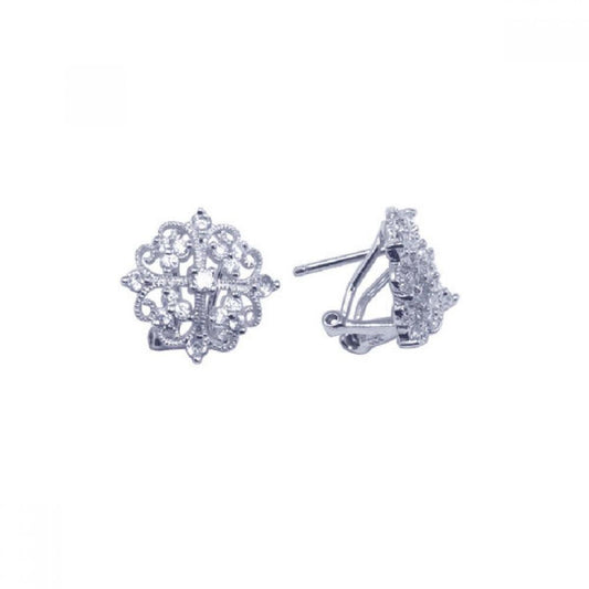 Silver 925 Rhodium Plated Antique Flower Style CZ Stud Earrings - STE00614 | Silver Palace Inc.