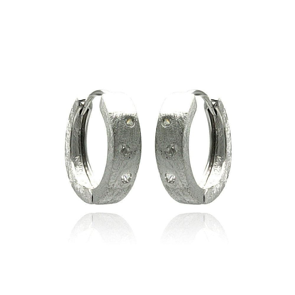 Silver 925 Rhodium Plated Round CZ huggie hoop Earrings - STE00621 | Silver Palace Inc.