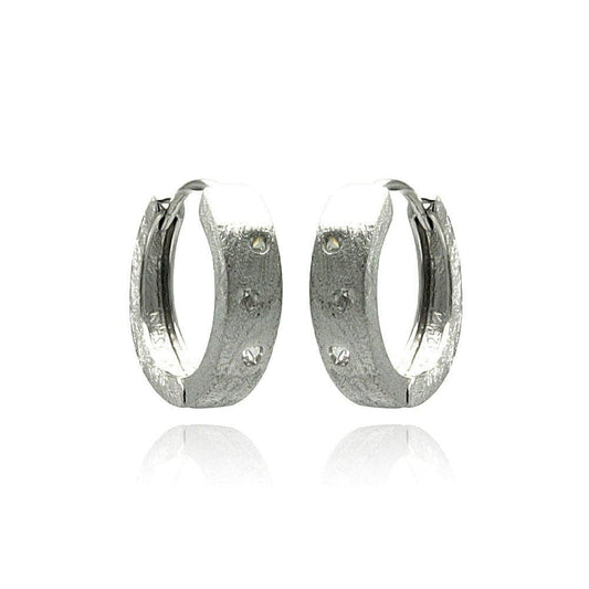 Silver 925 Rhodium Plated Round CZ huggie hoop Earrings - STE00621 | Silver Palace Inc.