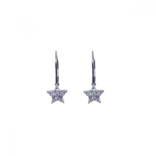 Silver 925 Rhodium Plated Star CZ Hoop Earrings - STE00626 | Silver Palace Inc.