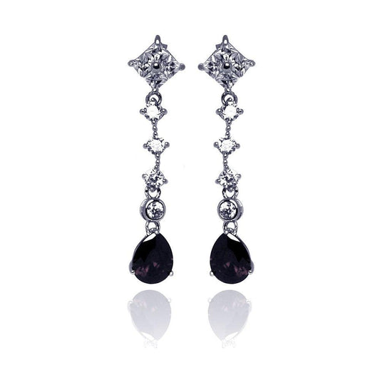 Silver 925 Rhodium Plated Teardrop Dangling Stud Earrings - STE00649 | Silver Palace Inc.