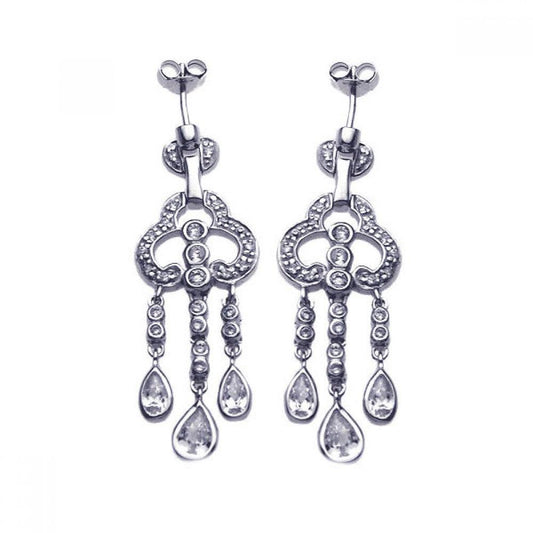 Closeout-Silver 925 Rhodium Plated Round Teardrop CZ Clover Jellyfish Dangling Post Earrings - STE00652 | Silver Palace Inc.