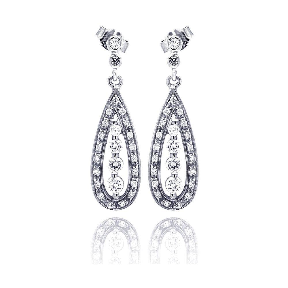 Silver 925 Rhodium Plated Teardrop Marquis CZ Dangling Earrings - STE00660 | Silver Palace Inc.