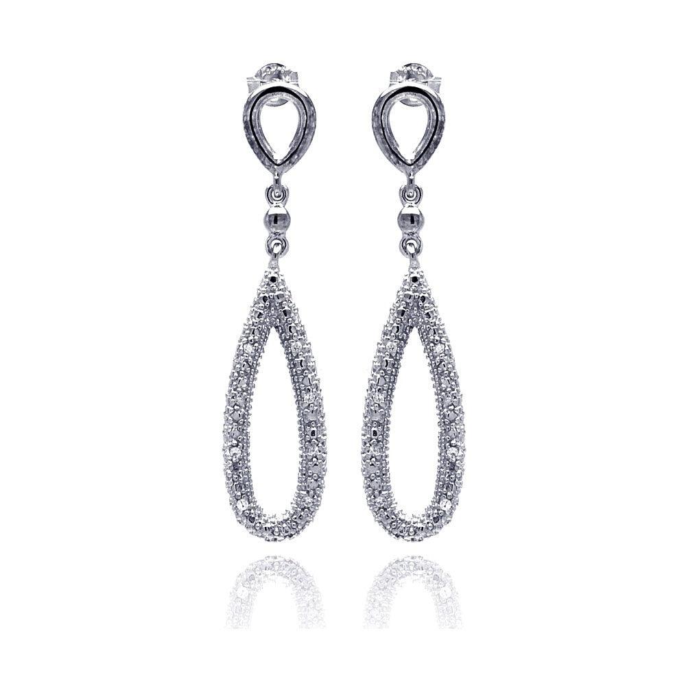 Silver 925 Rhodium Plated Open Teardrop Clear CZ Dangling Stud Earrings - STE00869